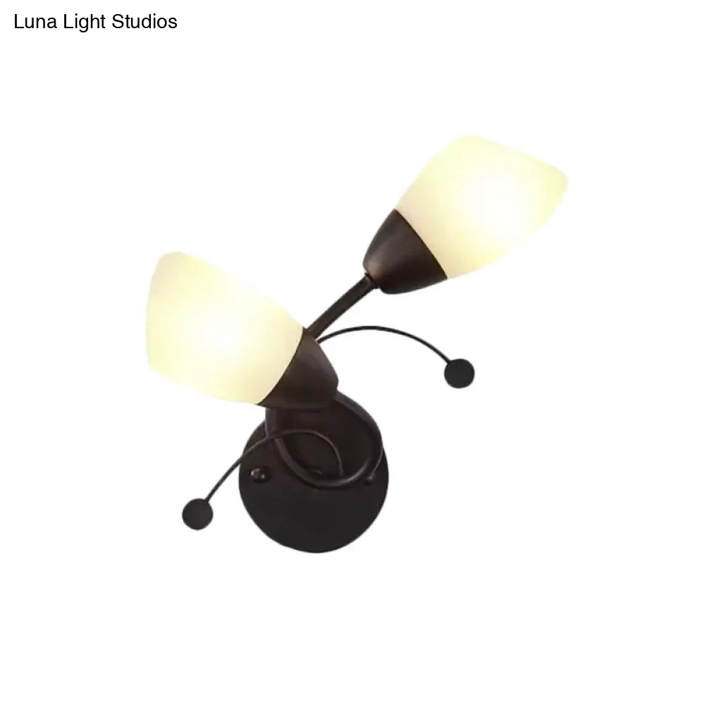 Black Tulip Wall Sconce With Ivory Glass And Crystal Accent