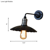 Black Vintage Scalloped Wall Sconce - 9.5/13 Dia 1-Light Metallic Mount For Bedroom