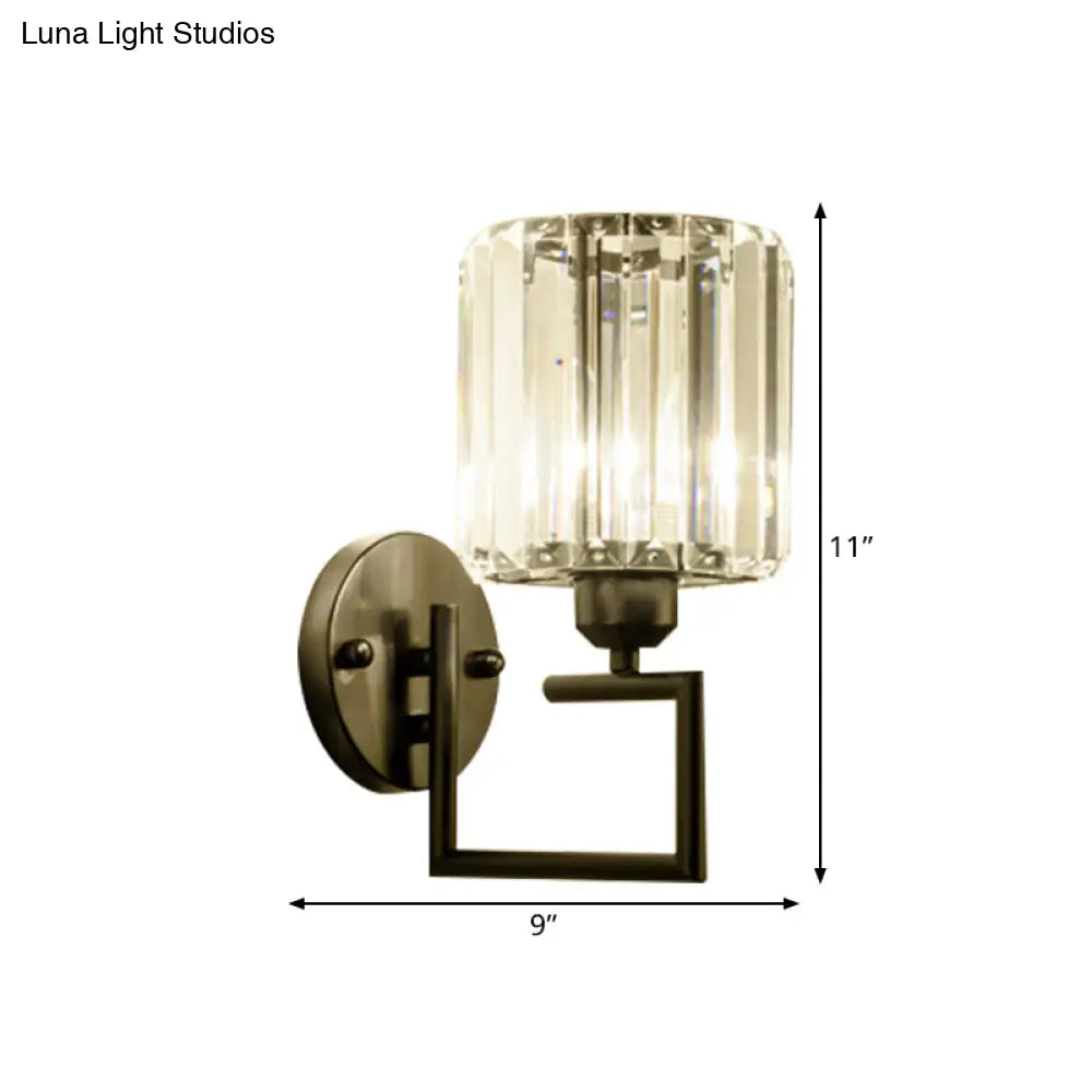 Black Wall-Mounted Crystal Sconce With Contemporary Cylindrical Design