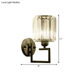 Black Wall-Mounted Crystal Sconce With Contemporary Cylindrical Design