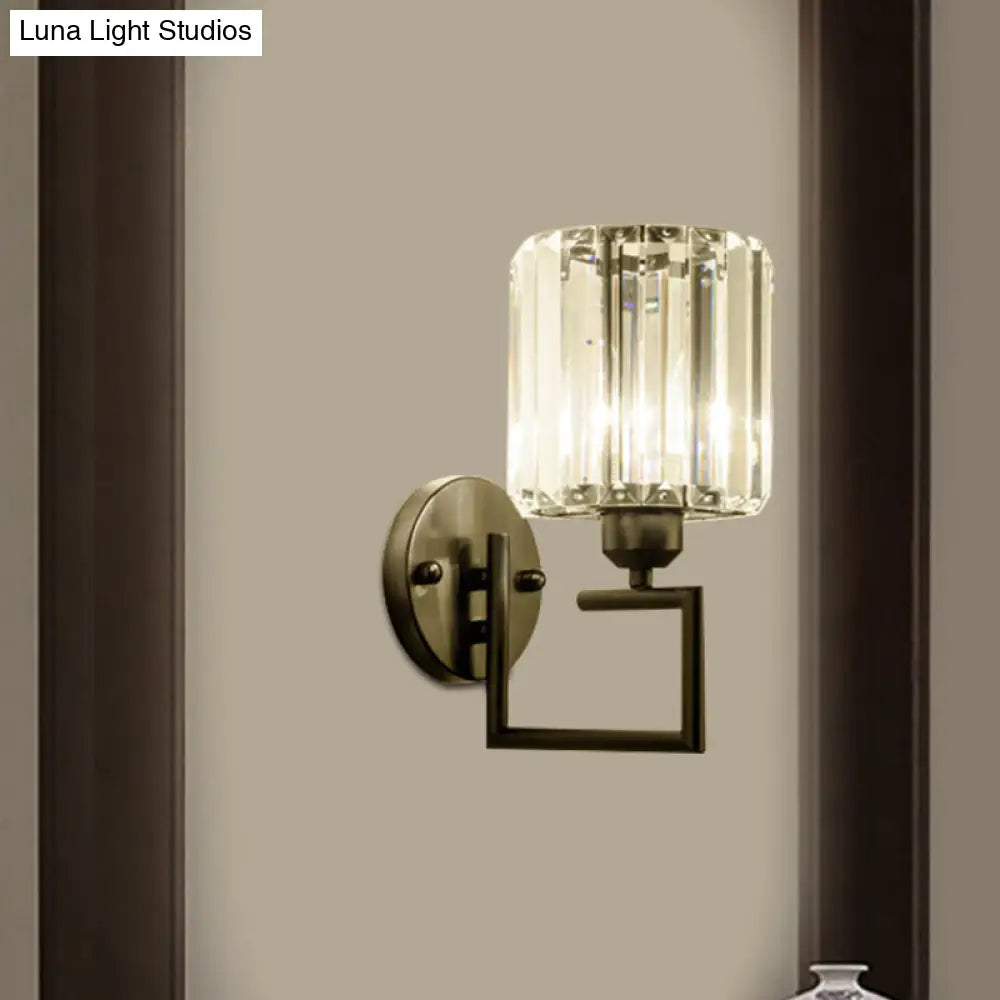 Black Wall-Mounted Crystal Sconce With Contemporary Cylindrical Design
