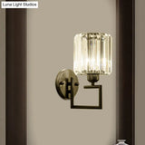 Black Wall-Mounted Crystal Sconce With Contemporary Cylindrical Design