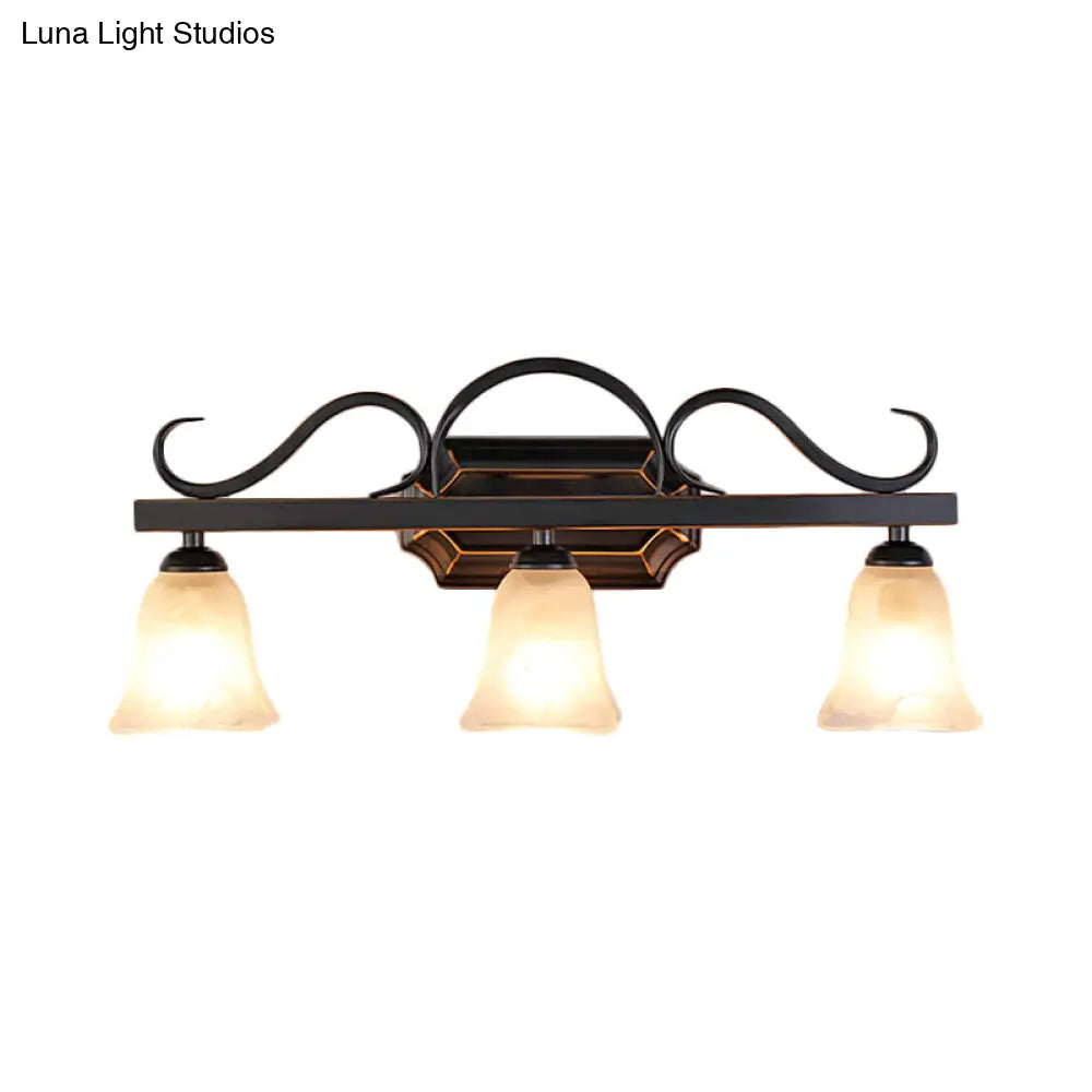 Black Wall Mounted Vanity Lamp With Frosted Glass - Classic Bell Design 2/3 Lights Ideal For