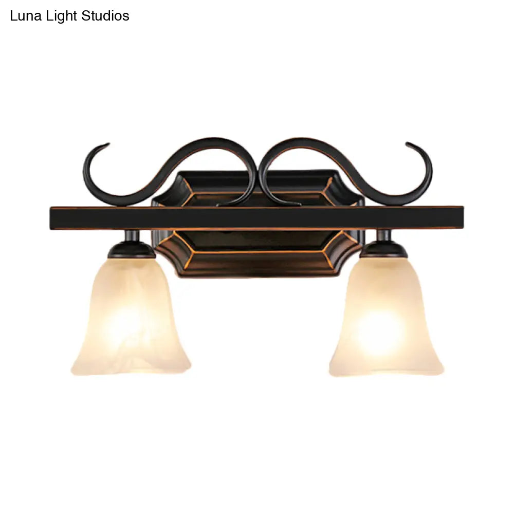 Black Wall Mounted Vanity Lamp With Frosted Glass - Classic Bell Design 2/3 Lights Ideal For