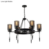 Black Wheel Design Bell Metallic Chandelier - Industrial 3/6 Lights Dining Room Hanging Lamp Kit