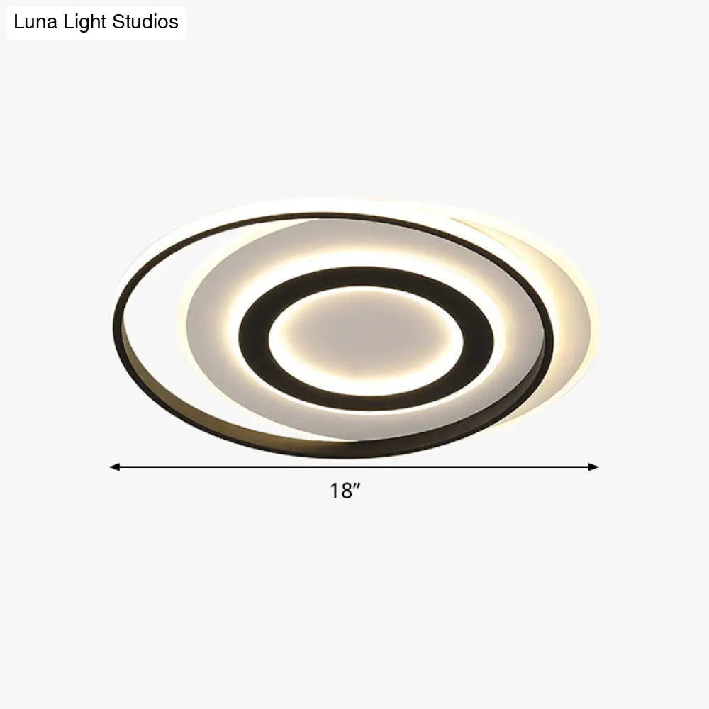 Black-White Circle Led Ceiling Light In Warm/White - Modern Acrylic Flush Fixture 18’/21.5’ Wide