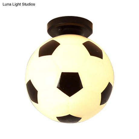 Black & White Glass Soccer Ceiling Light For Sporty Corridors