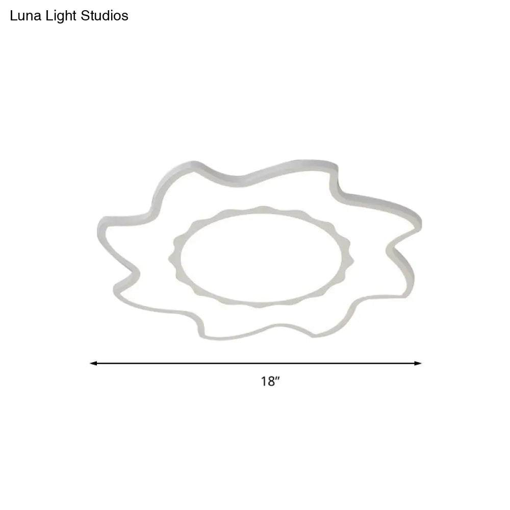 Blazing Sun Cartoon Acrylic Led Ceiling Lamp - White Flush Light For Nursing Room