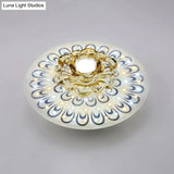 Bloom Crystal Led Ceiling Light With Peacock Feather Pattern For Foyer Flushmount