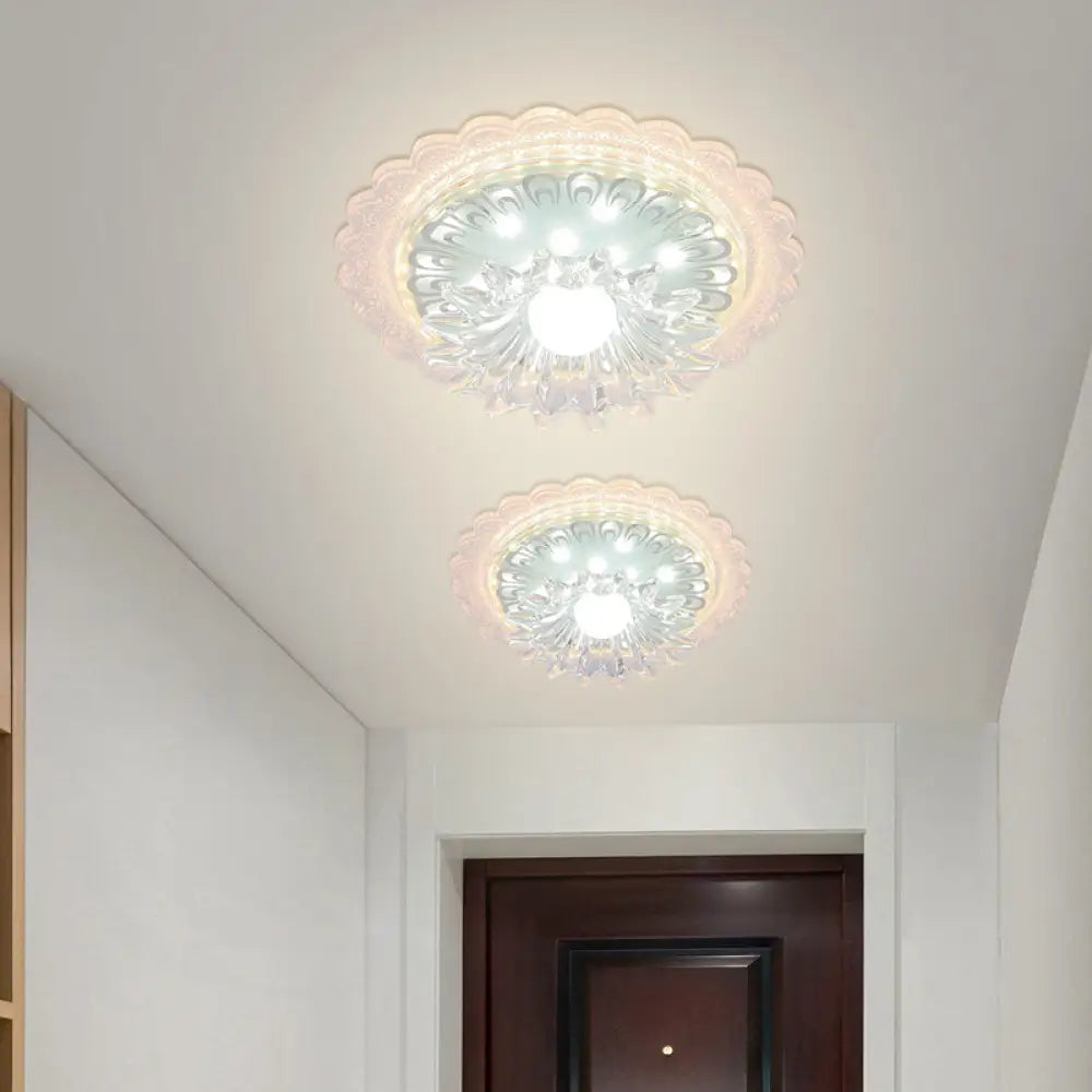 Bloom Flush Mount Lamp - 7’/9’ Minimal Clear Crystal Led White Close To Ceiling Lighting For