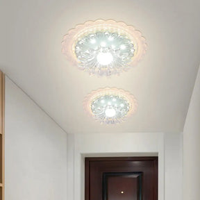 Bloom Flush Mount Lamp - 7’/9’ Minimal Clear Crystal Led White Close To Ceiling Lighting For