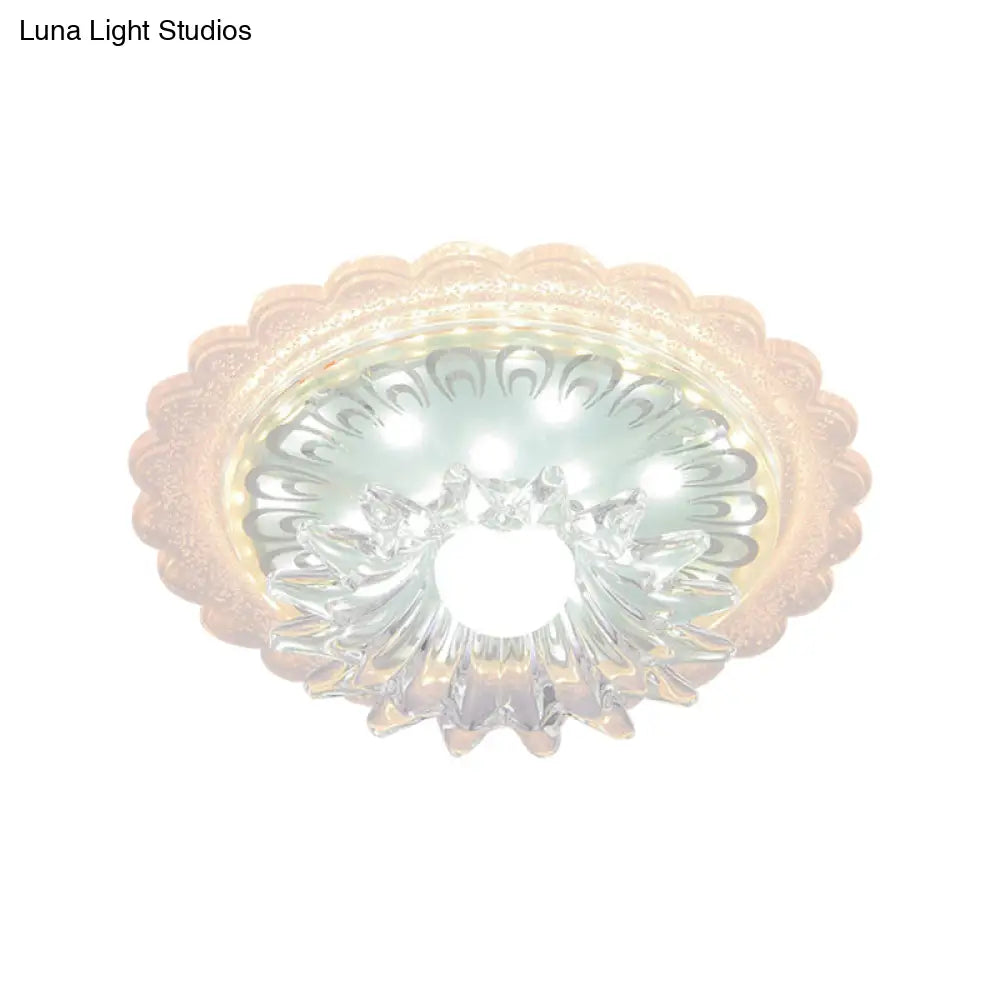 Bloom Flush Mount Lamp - 7’/9’ Minimal Clear Crystal Led White Close To Ceiling Lighting For