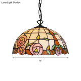 Bloom Tiffany Handcrafted Art Glass Pendant Light - 12’/16’ Wide Pink Down Lighting Fixture