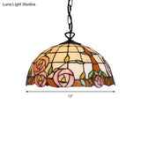 Bloom Tiffany Handcrafted Art Glass Pendant Light - 12’/16’ Wide Pink Down Lighting Fixture