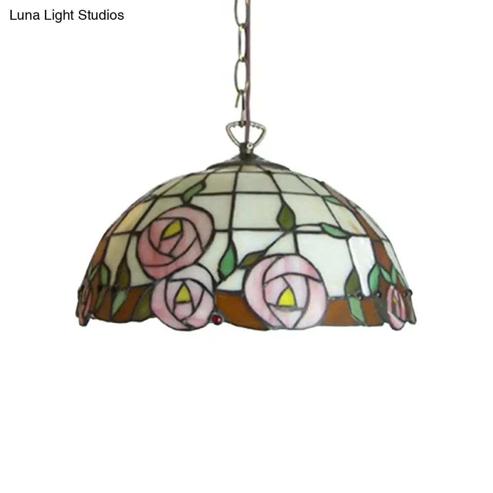 Bloom Tiffany Handcrafted Art Glass Pendant Light - 12’/16’ Wide Pink Down Lighting Fixture