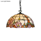 Bloom Tiffany Handcrafted Art Glass Pendant Light - 12’/16’ Wide Pink Down Lighting Fixture