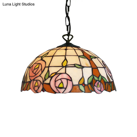Bloom Tiffany Handcrafted Art Glass Pendant Light - 12’/16’ Wide Pink Down Lighting Fixture