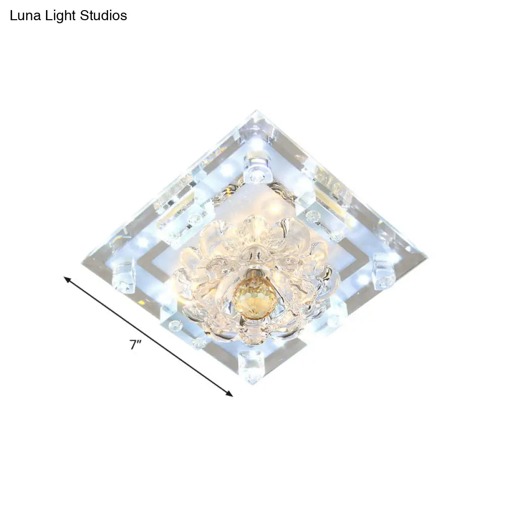 Blossom Crystal Flush Mount Led Ceiling Light With Square Frame - Warm/White