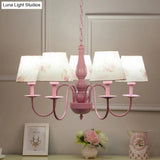 Blossom Hanging Lamp: 5-Bulb Metal Chandelier With Fabric Shade In Pink - Perfect For Kindergarten