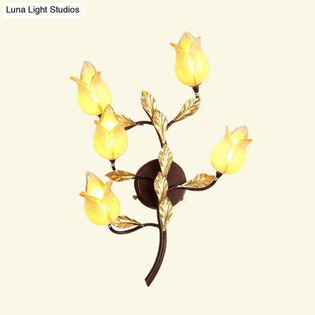 Blossom Metal Wall Sconce - 5-Head Led Lighting Fixture In Brass For Living Room Pastoral Design