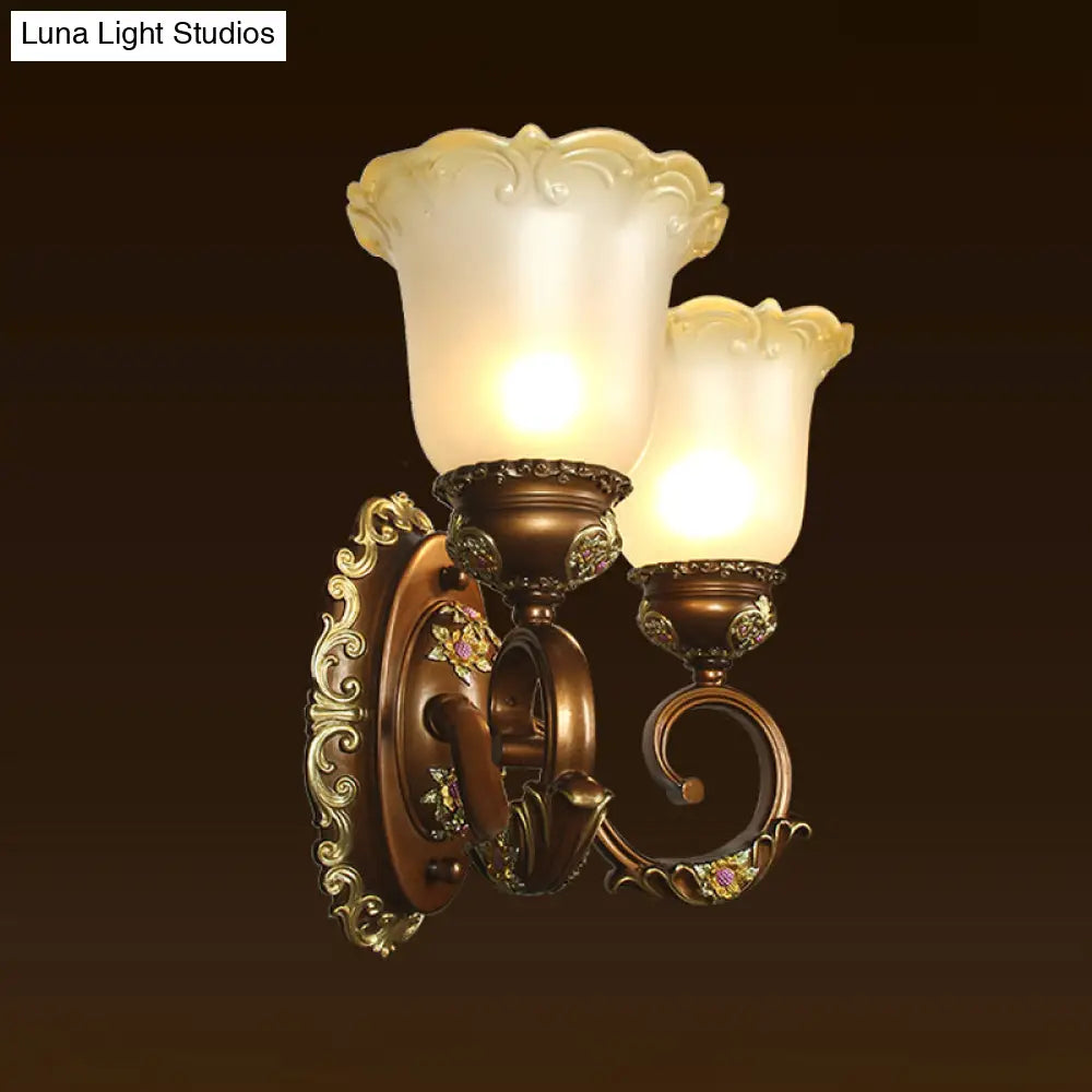 Blossom Shaped Retro-Style Crystal Sconce Wall Light In Brown