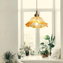 Blossom Textured Glass Pendant Light - Industrial Brass Ceiling Fixture Yellow