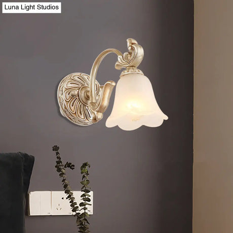 Blossom Vanity Lighting - Cream Glass Brass Wall Lamp Sconce With Curvy Arm