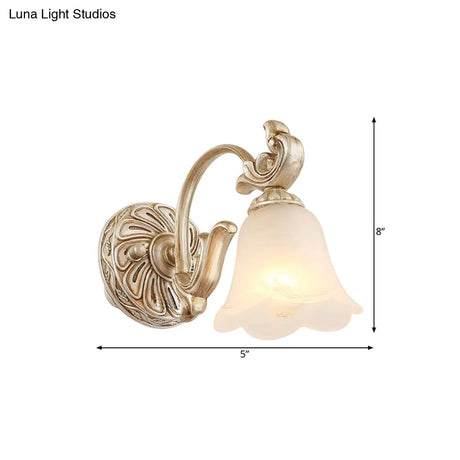 Blossom Vanity Lighting - Cream Glass Brass Wall Lamp Sconce With Curvy Arm