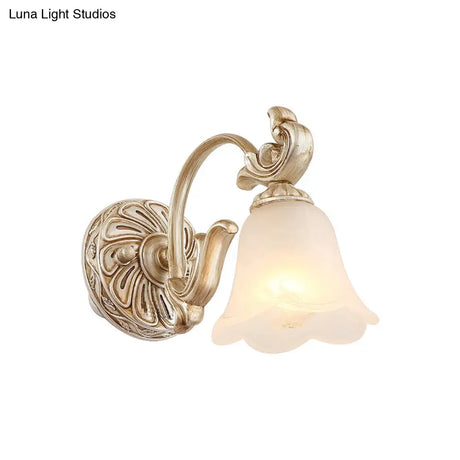 Blossom Vanity Lighting - Cream Glass Brass Wall Lamp Sconce With Curvy Arm