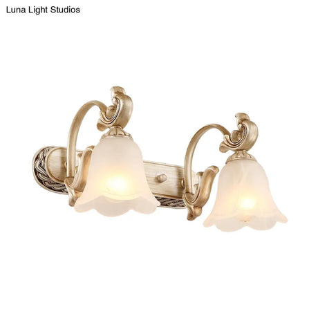 Blossom Vanity Lighting - Cream Glass Brass Wall Lamp Sconce With Curvy Arm