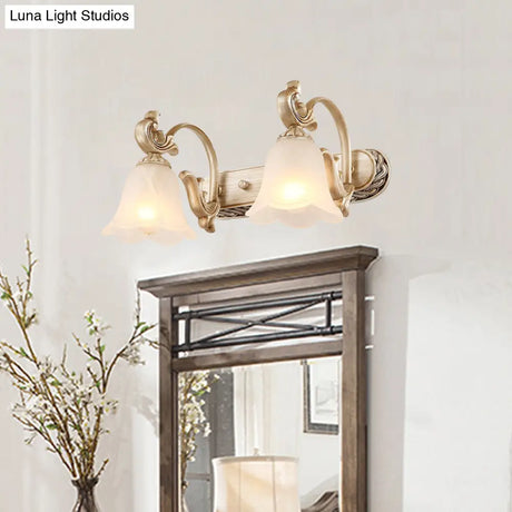 Blossom Vanity Lighting - Cream Glass Brass Wall Lamp Sconce With Curvy Arm