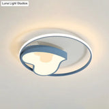 Blue Acrylic Ring & Heart Ceiling Lamp - Kid Bedroom Macaron Loft Flush Light