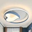 Blue Acrylic Ring & Heart Ceiling Lamp - Kid Bedroom Macaron Loft Flush Light / White