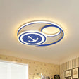 Blue Anchor Pattern Led Flush Light - Round Mediterranean Acrylic Ceiling Fixture