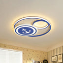 Blue Anchor Pattern Led Flush Light - Round Mediterranean Acrylic Ceiling Fixture
