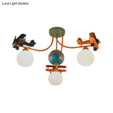 Blue Battle Plane Flush Mount Ceiling Light - Fun Cartoon Metal Fixture For Kid’s Bedroom