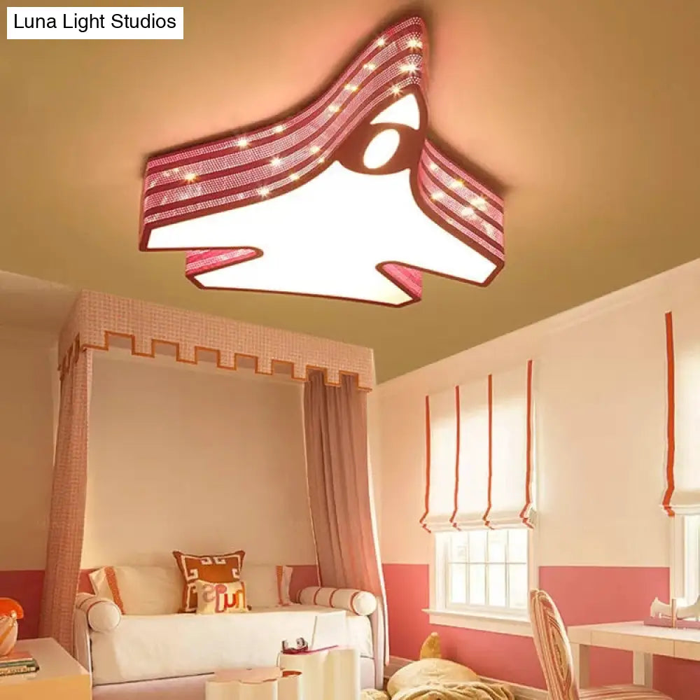 Blue Cartoon Flush Ceiling Lamp For Child’s Bedroom Or Plane-Themed Bathroom