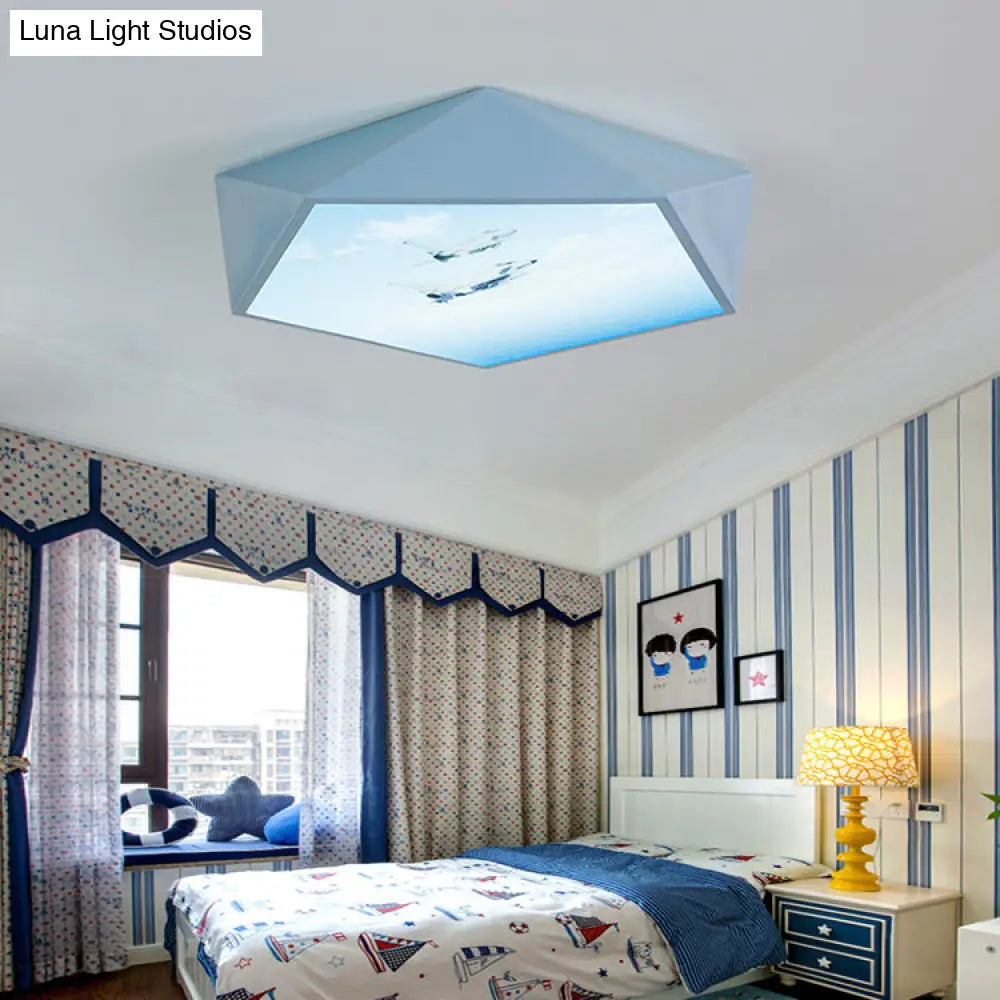 Blue Cartoon Geometry Flush Ceiling Light For Kid’s Bedroom