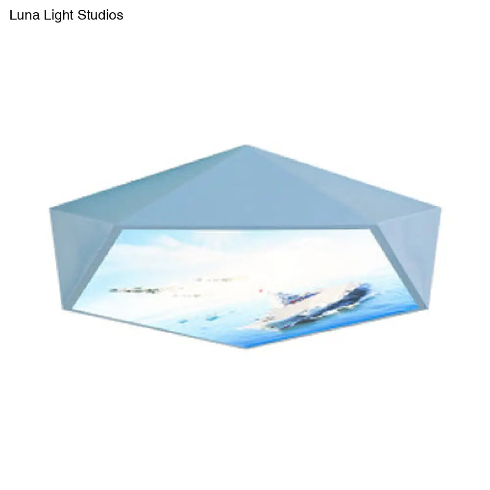 Blue Cartoon Geometry Flush Ceiling Light For Kid’s Bedroom