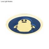 Blue Cartoon Penguin Ceiling Lamp For Kindergarten Corridor - Acrylic Mount Light