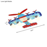 Blue Cartoon Plane Ceiling Light With Wood Propeller - Perfect For Baby Bedrooms!