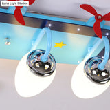 Blue Cartoon Plane Ceiling Light With Wood Propeller - Perfect For Baby Bedrooms!