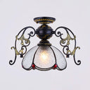 Blue/Clear Mini Flushmount With Petal Shade Tiffany 1 Light In Black Finish For Balcony Clear