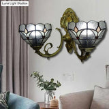 Blue/Clear Stained Glass Bowl Wall Sconce Traditional Tiffany Lighting For Study Room 2 Lights