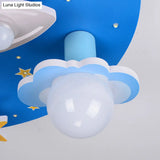 Blue Cloud And Star Wood Flush Mount Lighting For Bedroom - Creative 8 Heads Lamp