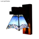 Blue Craftsman Swallow Tail Wall Sconce - Mediterranean Style Glass Light For Kitchen