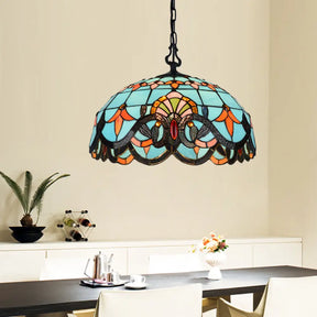 Blue Cut Glass Pendant Light Kit - 12’/16’ W Domed 1 Mediterranean Style / 12’