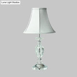 Blue Fabric Paneled Bell Table Lamp With Crystal Base - Single Bulb Nightstand Light