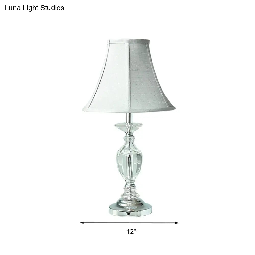 Blue Fabric Paneled Bell Table Lamp With Crystal Base - Single Bulb Nightstand Light