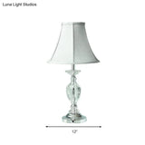 Blue Fabric Paneled Bell Table Lamp With Crystal Base - Single Bulb Nightstand Light